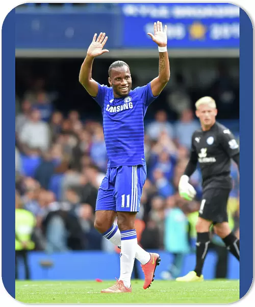 Didier Drogba's Triumphant Moment: Chelsea's Legendary Striker Celebrates Victory Over Leicester City (August 23, 2014)