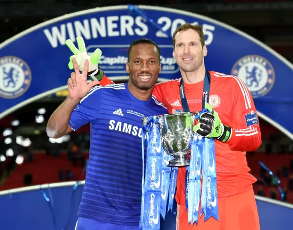 Chelsea's Triumph: Drogba and Cech Rejoice in Carling Cup Victory over Tottenham at Wembley (1st March 2015)