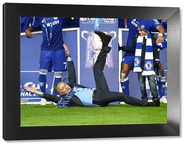 Jose Mourinho and Chelsea Team Celebrate Carling Cup Victory over Tottenham Hotspur at Wembley Stadium