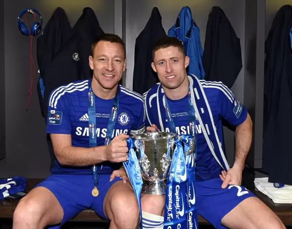 Chelsea's Gary Cahill and John Terry Celebrate Capital One Cup Victory over Tottenham Hotspur at Wembley Stadium (March 1, 2015)
