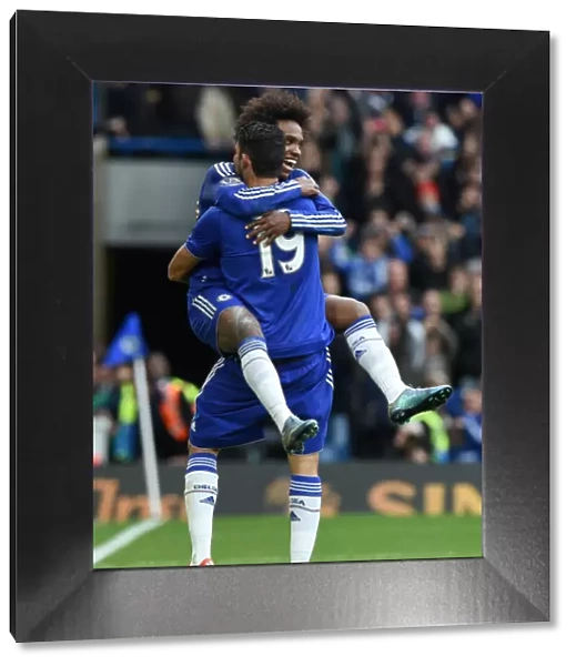 Chelsea's Willian and Diego Costa: Celebrating Costa's First Goal Against Aston Villa (October 2015)