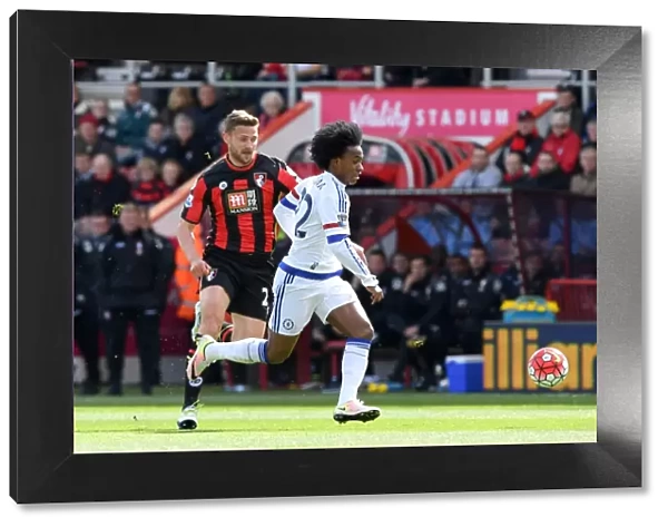 Willian Evades Simon Francis: AFC Bournemouth vs. Chelsea, Premier League, Vitality Stadium (April 2016)