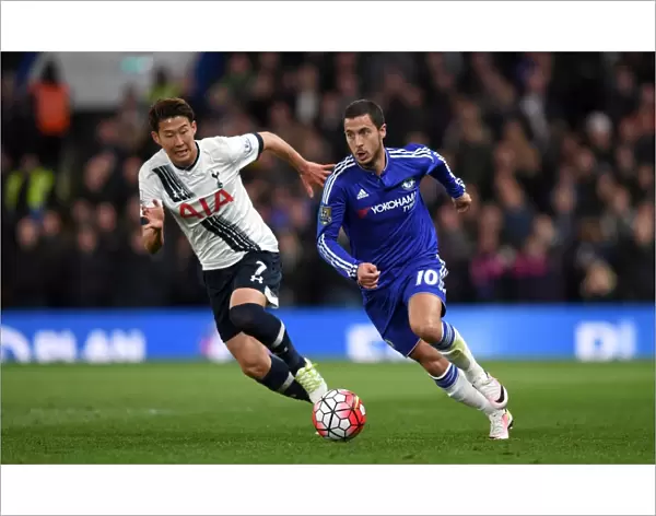 Battle for the Ball: Eden Hazard vs. Son Heung-Min - Premier League 2015-16: Chelsea vs. Tottenham's Intense Rivalry