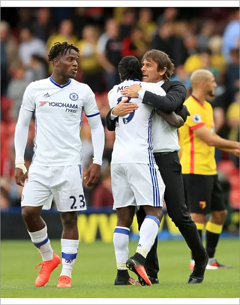 Chelsea's Victory Celebration: Conte and Moses Rejoice at Watford's Vicarage Road - Premier League 2016 / 17