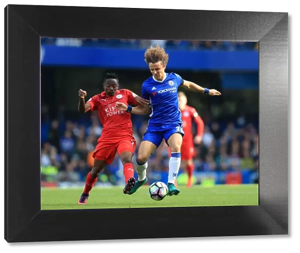 Intense Battle for Ball Possession: David Luiz vs. Ahmed Musa - Chelsea vs. Leicester City, Premier League, Stamford Bridge
