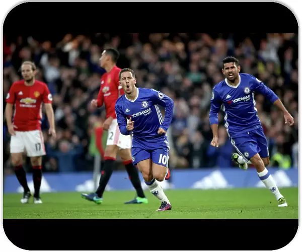 Eden Hazard and Diego Costa: Unstoppable Duo Celebrates Chelsea's Third Goal Against Manchester United