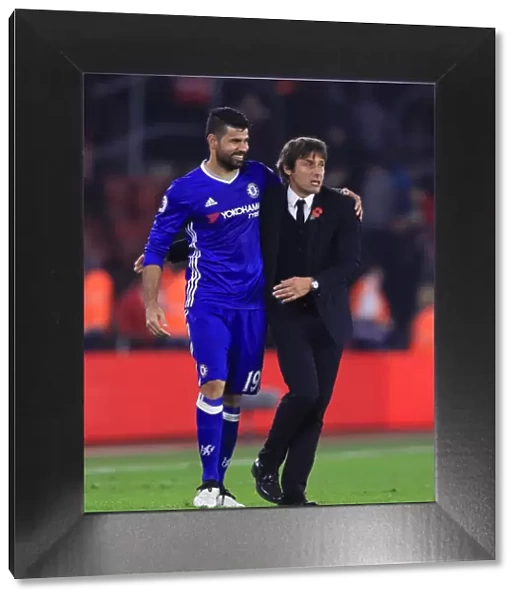 Diego Costa's Glory: Embraced by Conte after Chelsea's Triumph at Southampton