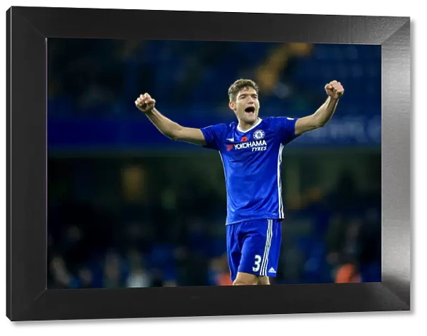 Marcos Alonso's Triumphant Moment: Celebrating Chelsea's Premier League Victory Over Everton at Stamford Bridge
