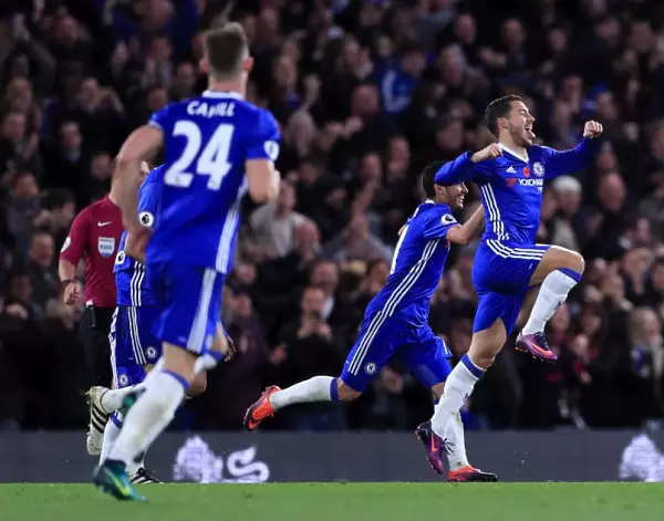 Chelsea's Eden Hazard Celebrates Historic Fourth Goal Against Everton at Stamford Bridge