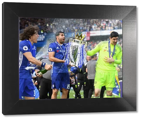 Chelsea FC: Premier League Champions - Triumphant Moment with David Luiz, Diego Costa, and Thibaut Courtois and the Trophy