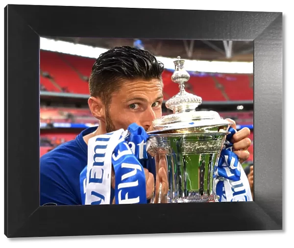 Chelsea FC Wins FA Cup: Olivier Giroud Lifts the Trophy After Chelsea v Manchester United