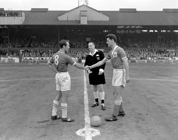 Jimmy Greaves and Bobby McKinlay Shake Hands Before Chelsea vs. Nottingham Forest in Division One: Referee MJS Pickles Witnesses the Historic Moment