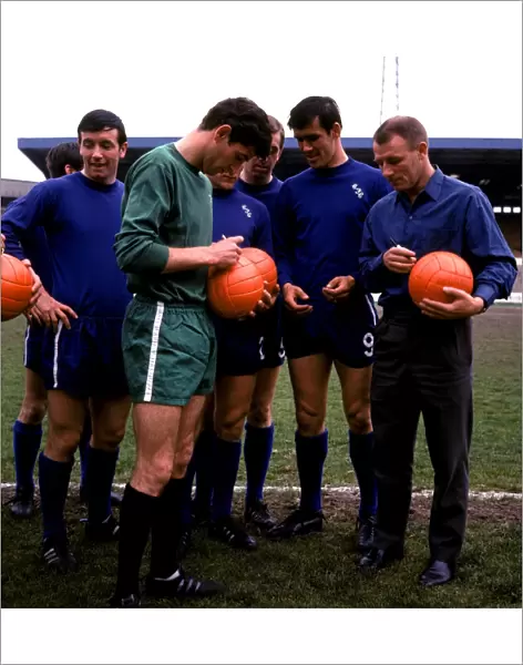 Chelsea Footballers and Manager Sign Footballs Ahead of FA Cup Final: John Boyle, Peter Bonetti, Tony Hateley, and Tommy Docherty