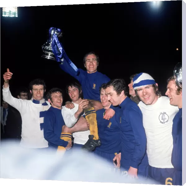 Chelsea Celebrate FA Cup Victory: Ron Harris Lifted Shoulder-High by Teams Mates after Defeating Leeds United