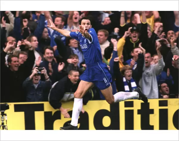 Chelsea's Gustavo Poyet Celebrates Double Goal Against Manchester United in FA Carling Premiership