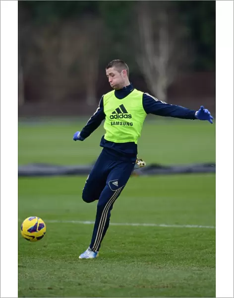 Chelsea FC: Gary Cahill in Action at January 2013 Premier League Training Session, Cobham Training Ground