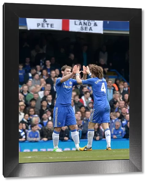 Chelsea's Ivanovic and Luiz: A Dynamic Duo Celebrates Their Second Goal Against Sunderland (April 2013)