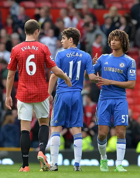 Clash at Old Trafford: Oscar and Ake Face-Off Against Evans After Manchester United vs. Chelsea (Premier League 2013)