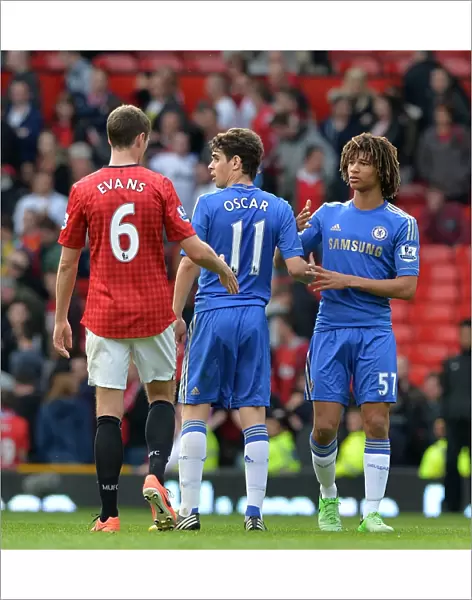 Clash at Old Trafford: Oscar and Ake Face-Off Against Evans After Manchester United vs. Chelsea (Premier League 2013)