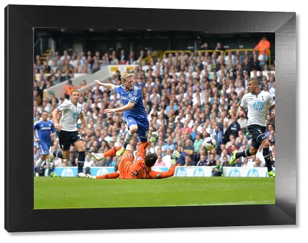 Schurrle's Threat: A Tight Angle on Chelsea's Shot Against Tottenham at White Hart Lane, Premier League 2013