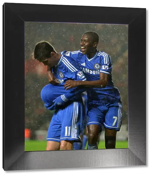 Chelsea's Embaoa and Ramires: A Dynamic Duo Celebrating Oscar's Goal vs Southampton (1st January 2014, Barclays Premier League)
