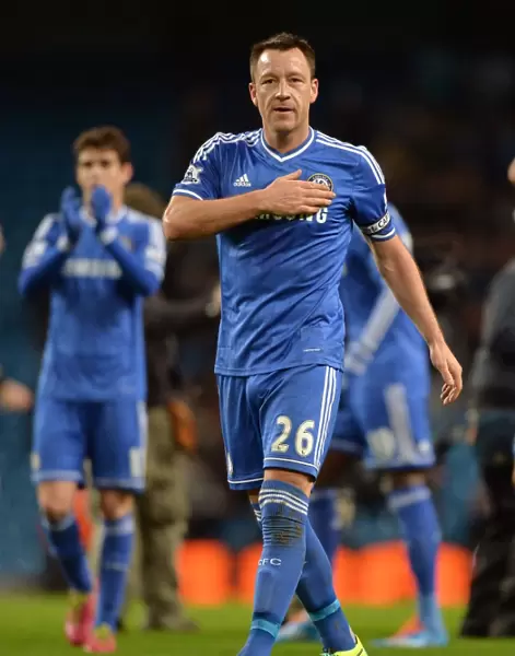 Defiant John Terry: Chelsea's Captain at the End of a Grueling Manchester City vs. Chelsea Barclays Premier League Match (3rd February 2014)