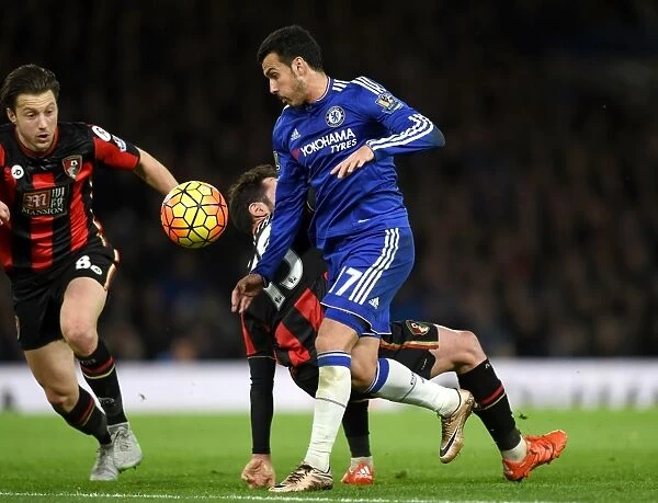 Battle for the Ball: Pedro vs. Arter and Smith - Chelsea vs. AFC Bournemouth, Premier League: Intense Rivalry at Stamford Bridge