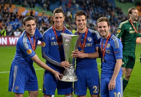 Chelsea Champions: Romeu, Torres, Azpilicueta, and Mata Celebrate UEFA Europa League Victory (16th May 2013: Chelsea vs. Benfica)