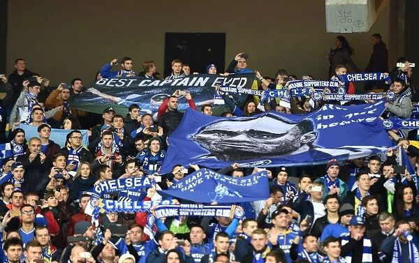Chelsea Fans Unwavering Support: Roaring on Their Team at Olympic Stadium during Dynamo Kiev vs. Chelsea, UEFA Champions League, Group G (October 2015)