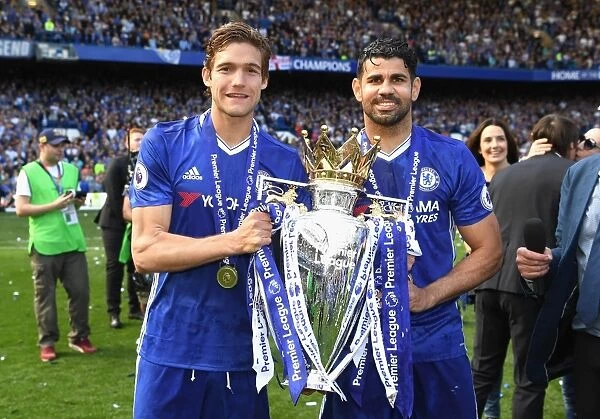 Chelsea Football Club: Diego Costa and Marcos Alonso Celebrate Premier League Title Victory with Fans