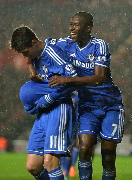 Chelsea's Embaoa and Ramires: A Dynamic Duo Celebrating Oscar's Goal vs Southampton (1st January 2014, Barclays Premier League)