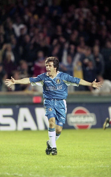 Chelsea's Gianfranco Zola Celebrates UEFA European Cup-Winners Cup Victory over VfB Stuttgart, 1998