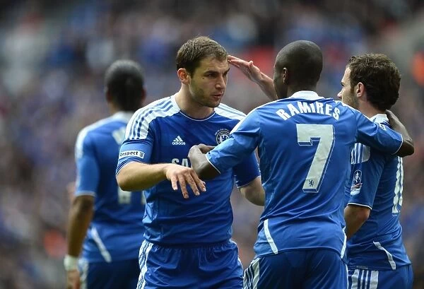 Chelsea's Unforgettable FA Cup Final Victory: Ramires and Ivanovic Celebrate Goal Against Liverpool (2012)