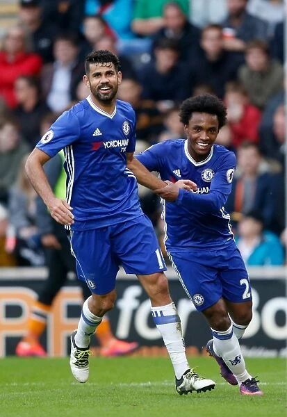 Diego Costa and Willian: Unstoppable Duo Celebrates Chelsea's Second Goal Against Hull City
