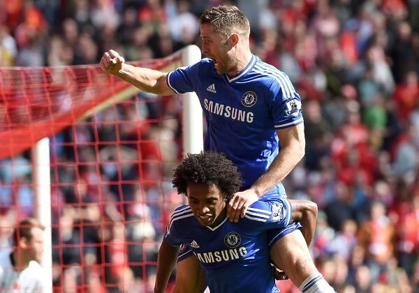 Willian and Cahill: Celebrating Chelsea's Victory with a Double Strike at Anfield (April 2014)