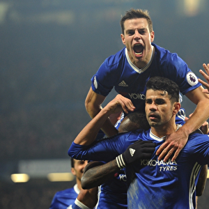Chelsea: Diego Costa and Cesar Azpilicueta Celebrate Costa's Goal vs Hull City, Premier League