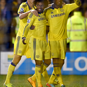 Chelsea Triumph: Willian, Drogba, and Christensen Celebrate Second Goal Against Shrewsbury Town