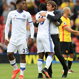 Chelsea's Victory Celebration: Conte and Moses Rejoice at Watford's Vicarage Road - Premier League 2016/17
