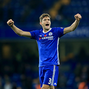 Marcos Alonso's Triumphant Moment: Celebrating Chelsea's Premier League Victory Over Everton at Stamford Bridge