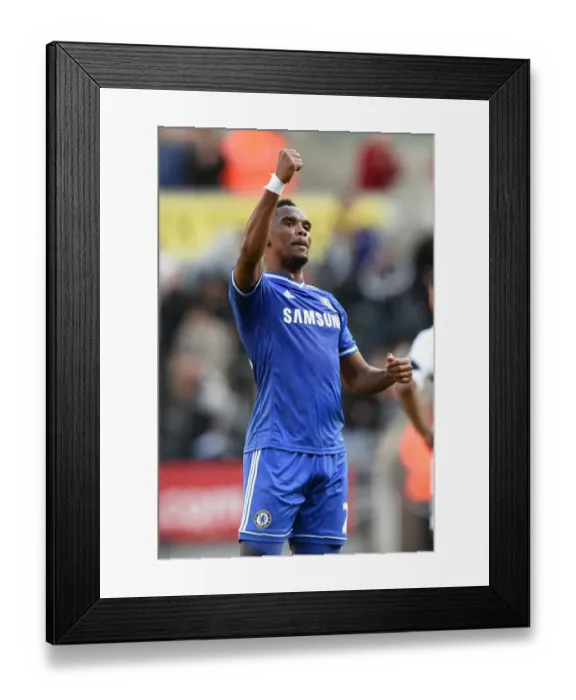 Framed Print : Chelsea's Samuel Eto'o Jubilantly Celebrates Demba Ba's Goal Against Swansea City (April 13, 2014) Framed Print : Chelsea's Samuel Eto'o Jubilantly Celebrates Demba Ba's Goal Against Swansea City (April 13, 2014)