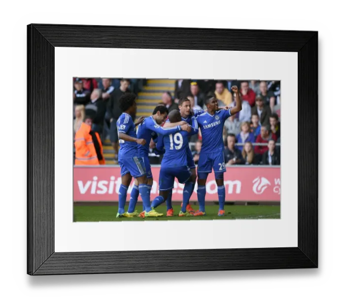 Framed Print : Chelsea's Star Five: Willian, Salah, Ba, Matic, and Eto'o in Unison after Scoring against Swansea City (Swansea v Chelsea, Barclays Premier League, Liberty Stadium, 13th April 2014) Framed Print : Chelsea's Star Five: Willian, Salah, Ba, Matic, and Eto'o in Unison after Scoring against Swansea City (Swansea v Chelsea, Barclays Premier League, Liberty Stadium, 13th April 2014)