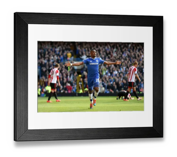 Framed Print : Samuel Eto'o's Thrilling First Goal for Chelsea Against Sunderland (April 19, 2014, Stamford Bridge) Framed Print : Samuel Eto'o's Thrilling First Goal for Chelsea Against Sunderland (April 19, 2014, Stamford Bridge)