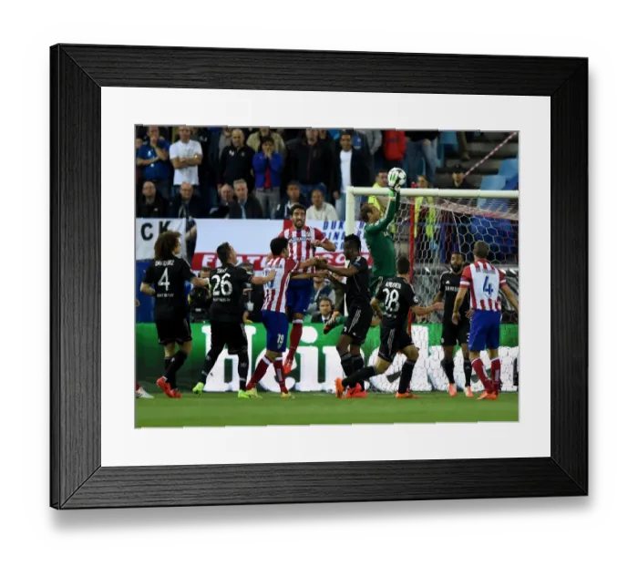 Framed Print : Battle for the Ball: Schwarzer vs. Garcia - Atletico Madrid vs. Chelsea, UEFA Champions League Semi-Final First Leg, Vincente Calderon Stadium (2014)