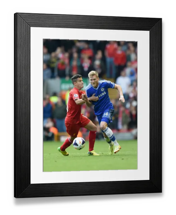 Framed Print : Battle for the Ball: Schurrle vs. Coutinho - Liverpool vs. Chelsea, Premier League Rivalry at Anfield Framed Print : Battle for the Ball: Schurrle vs. Coutinho - Liverpool vs. Chelsea, Premier League Rivalry at Anfield