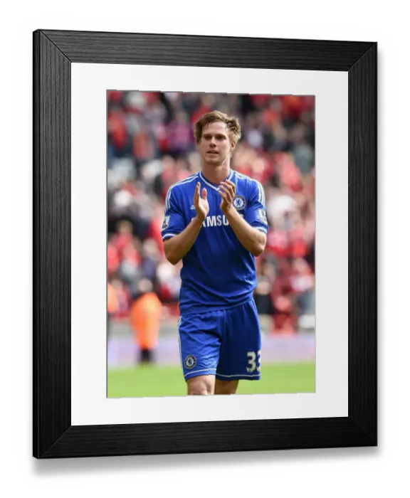 Framed Print : Tomas Kalas Triumphant Moment: Chelsea's Victory Celebration vs. Liverpool (April 27, 2014)