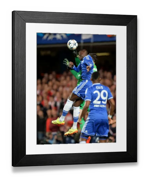 Framed Print : Aerial Clash: Demba Ba vs. Thibaut Courtois, Chelsea vs. Atletico Madrid, UEFA Champions League Semi-Final, Stamford Bridge (30th April 2014) Framed Print : Aerial Clash: Demba Ba vs. Thibaut Courtois, Chelsea vs. Atletico Madrid, UEFA Champions League Semi-Final, Stamford Bridge (30th April 2014)