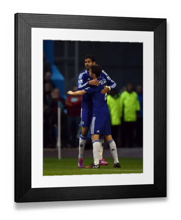 Framed Print : Diego Costa and Oscar: Celebrating Chelsea's First Goal vs. Burnley (August 18, 2014, Barclays Premier League) Framed Print : Diego Costa and Oscar: Celebrating Chelsea's First Goal vs. Burnley (August 18, 2014, Barclays Premier League)