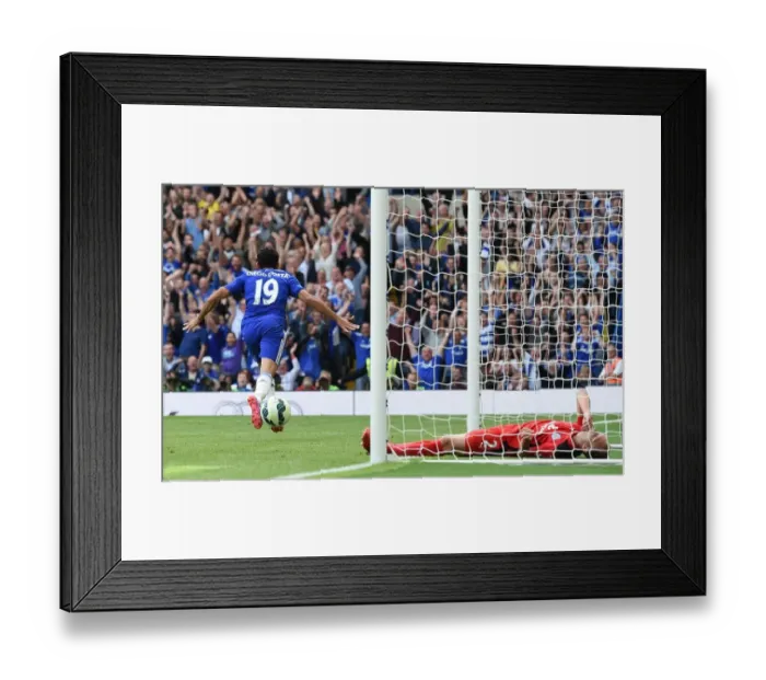 Framed Print : Diego Costa's Thrilling Debut: Chelsea's First Goal vs. Leicester City (August 23, 2014)