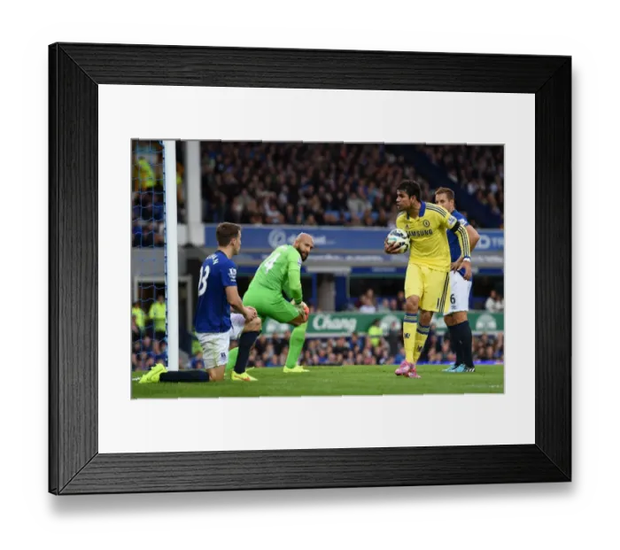Framed Print : Costa's Taunt: Chelsea's Triumph over Everton - Diego Mocks Coleman for Own Goal (August 30, 2014, Barclays Premier League)