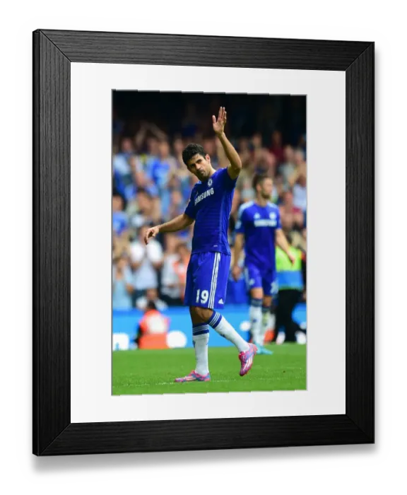 Framed Print : Diego Costa Waves: A Warm Welcome to Chelsea Fans vs. Aston Villa (September 27, 2014)